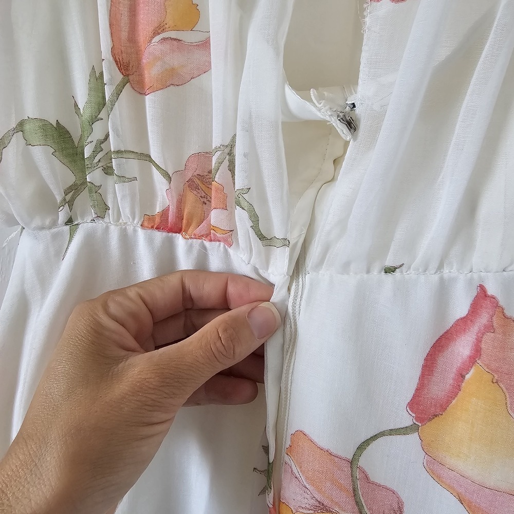 1970s 70s Vintage Dessy Creations Illusion Bodice Maxi Dress Poppy Floral #14 - Picture 9 of 16